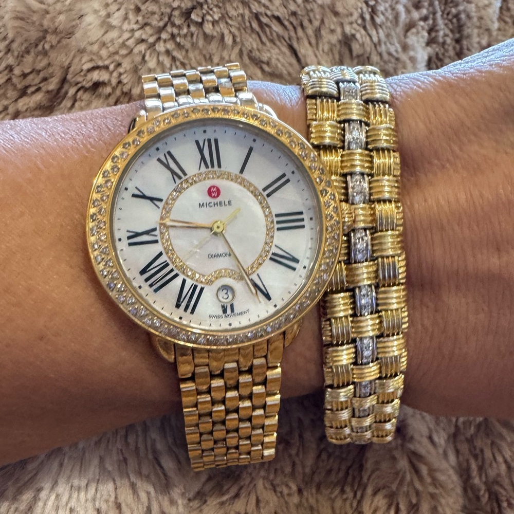 $3999 Michele Serein Diamonds Gold Tone Women's Watch MWW21B000031 - Picture 3 of 15